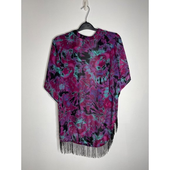 Hot Topic Tie Dye Fringe Kimono Purple Size Medium - Picture 6 of 7